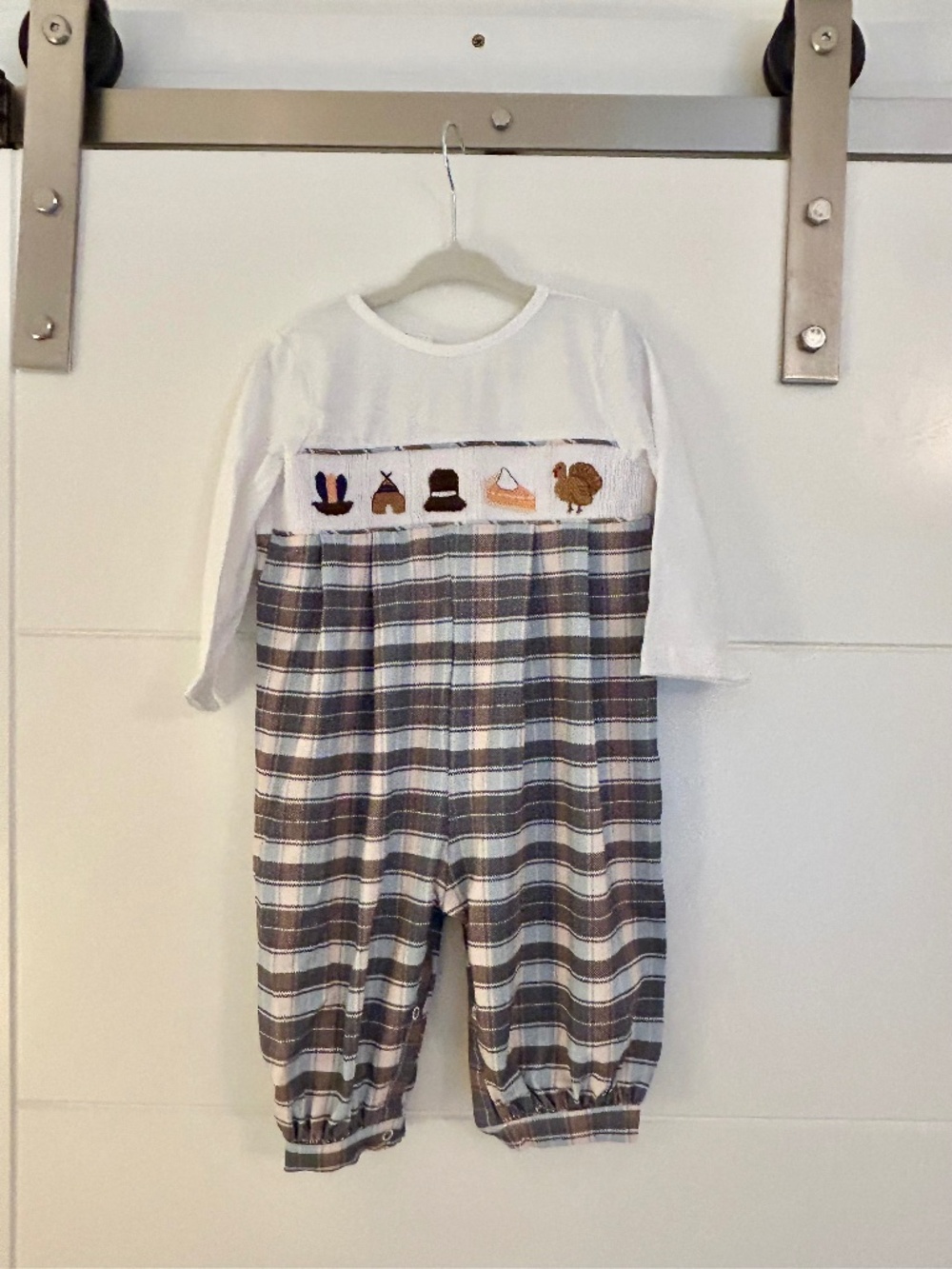 NWT Thanksgiving Romper Smocked Flamingo 12m (RUNS LARGE)